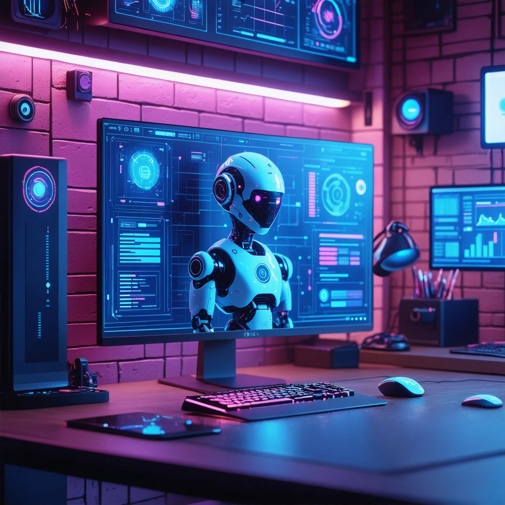 AI chatbot interface on a computer screen in a modern workspace