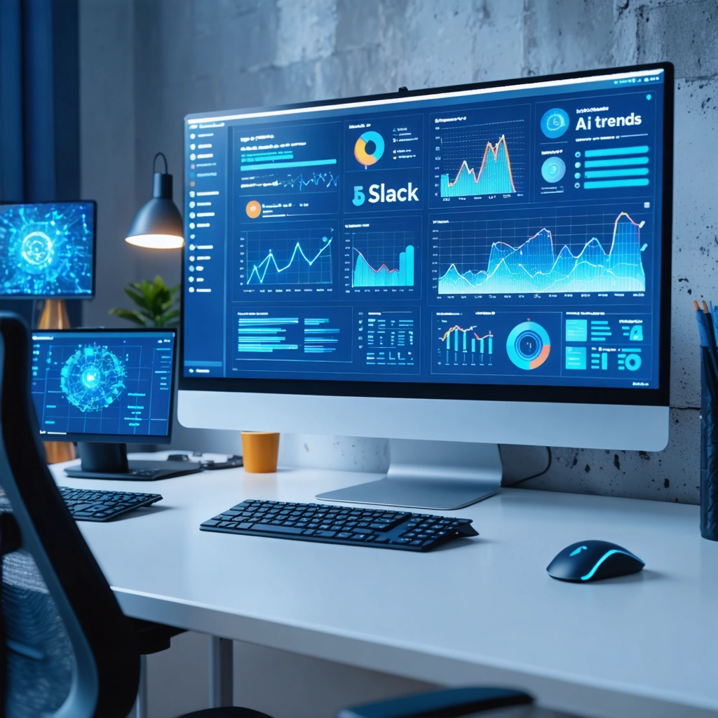 A modern tech workspace showcasing AI-driven coding and web development tools.
