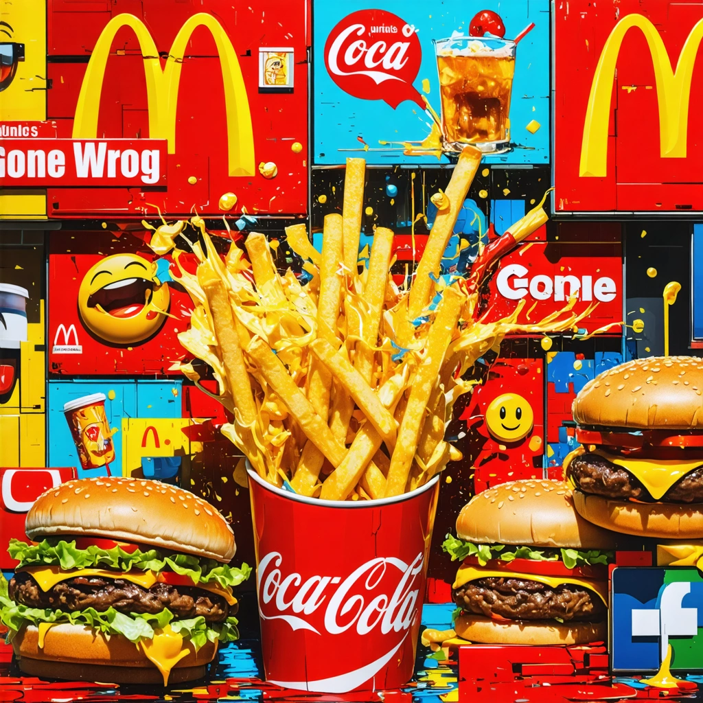 A vibrant collage of AI-generated advertisements highlighting backlash from brands like McDonald's and Coca-Cola.